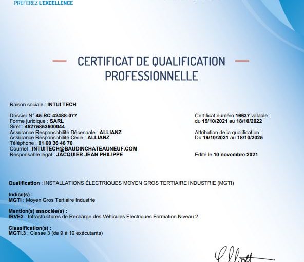 Certificat QUALIFELEC 2021